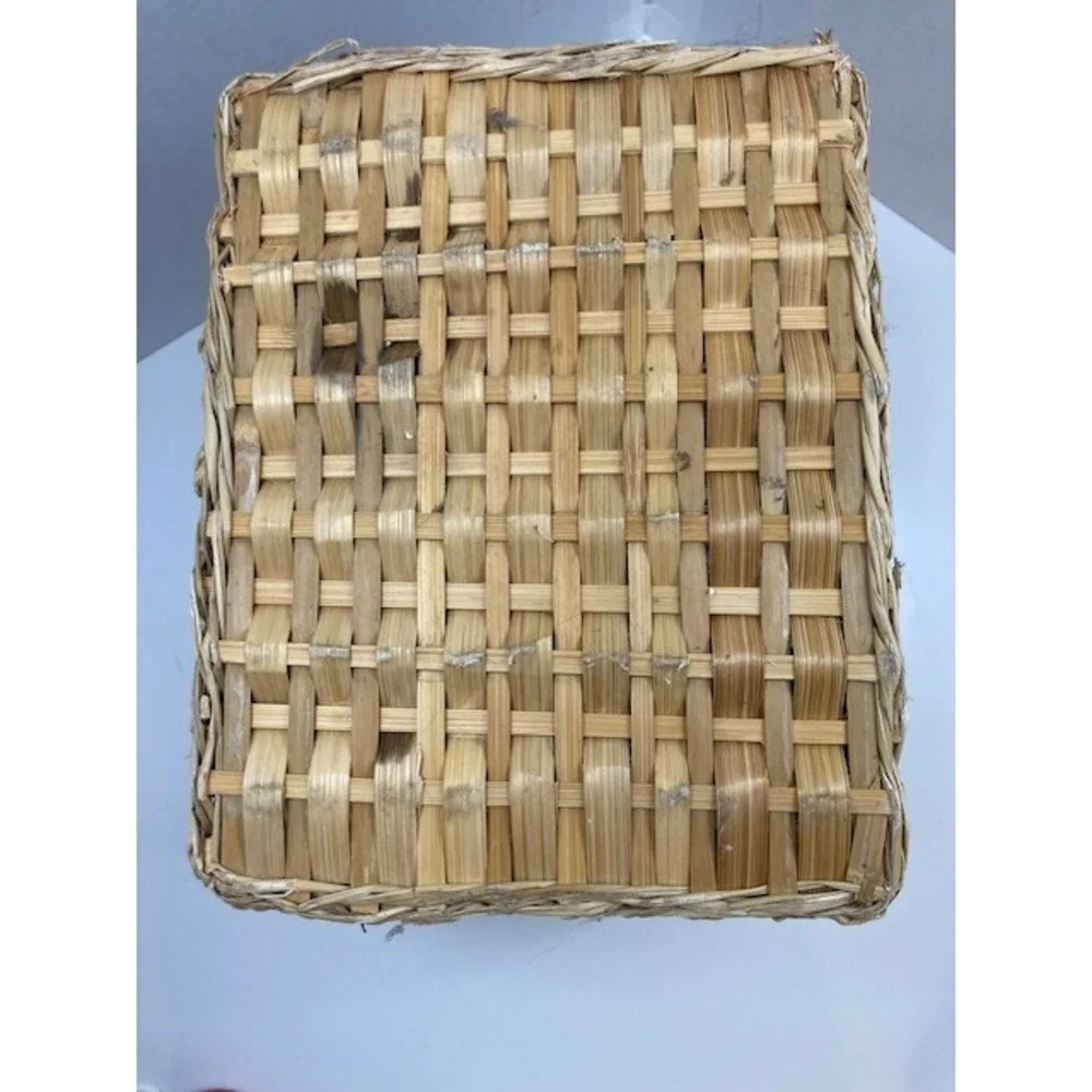 Vintage Rush Weave Waste Paper Basket - Boho Natural 11.5in‎ 1970s